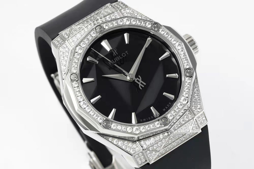 Hublot Classic Fusion Orlinski Titanium Pavé 550.NS.1800.RX.1604.ORL19 : Polished Faceted Black "Iced Out"