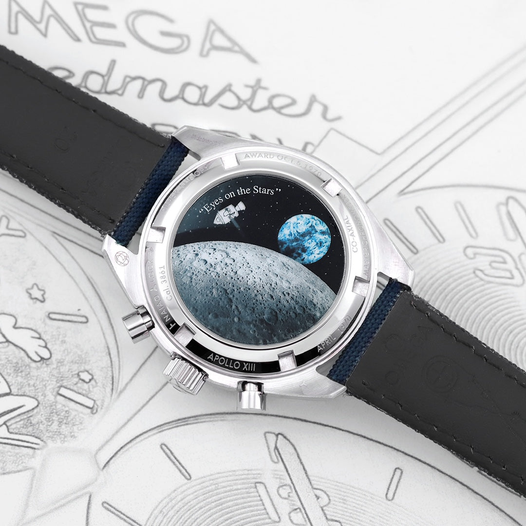 Omega Speedmaster 50th Anniversary 310.32.42.50.02.001 : Silver with Blue sub-dial "Silver Snoopy Award"