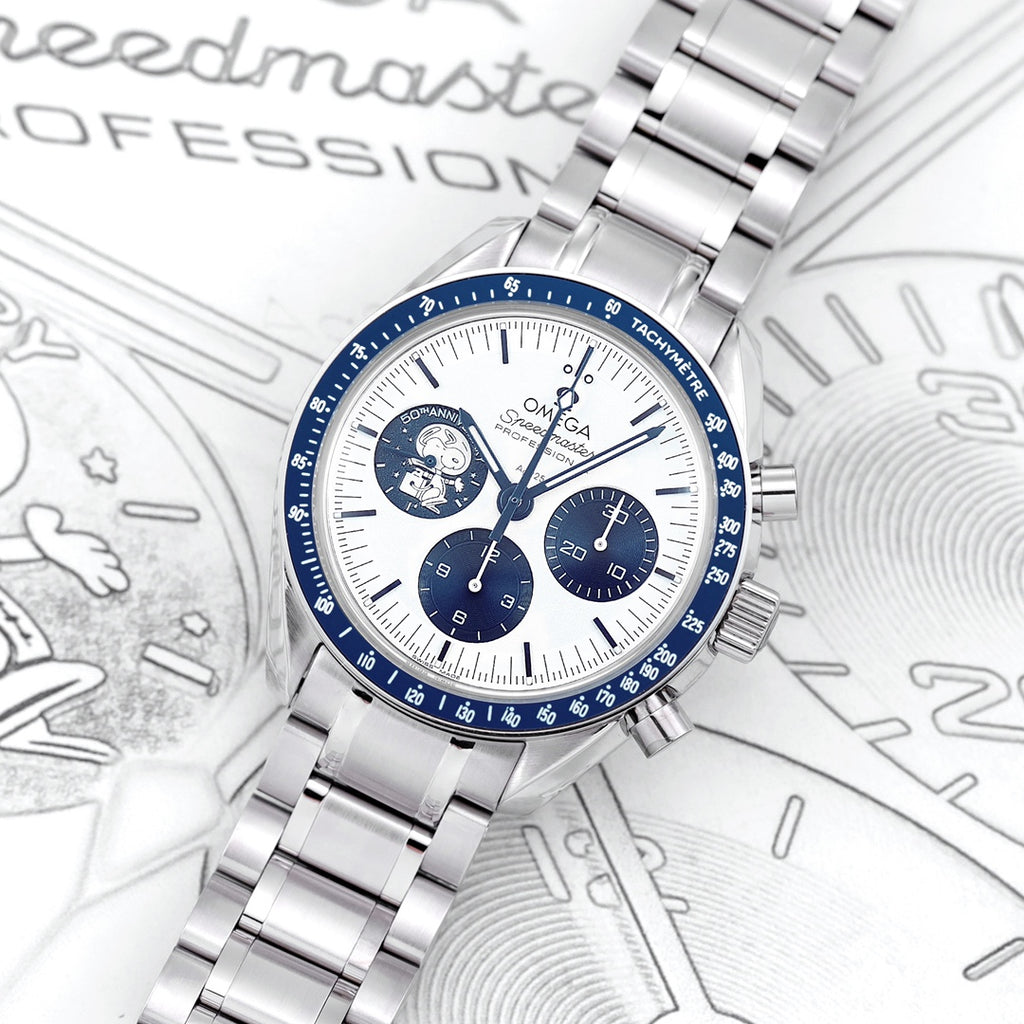 Omega Speedmaster 50th Anniversary 310.32.42.50.02.001 : Silver with Blue sub-dial "Silver Snoopy Award"