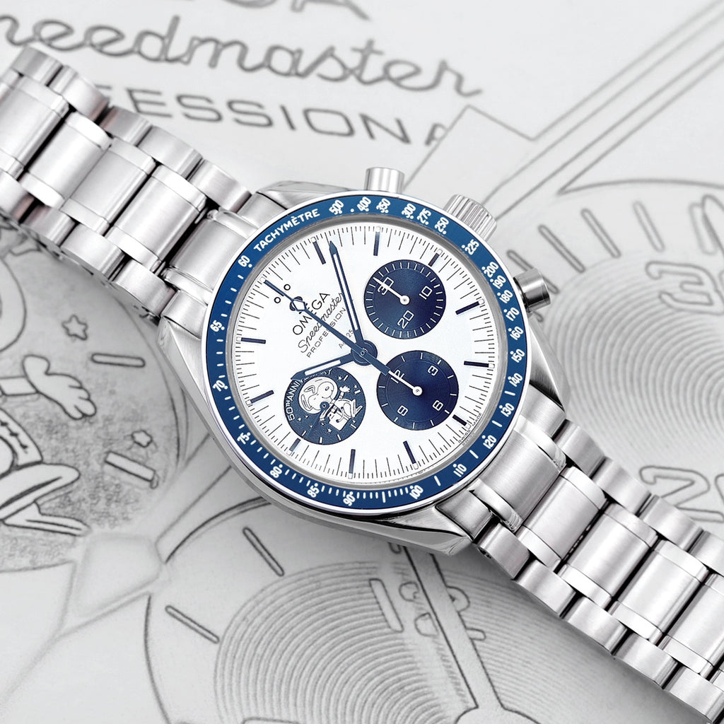 Omega Speedmaster 50th Anniversary 310.32.42.50.02.001 : Silver with Blue sub-dial "Silver Snoopy Award"