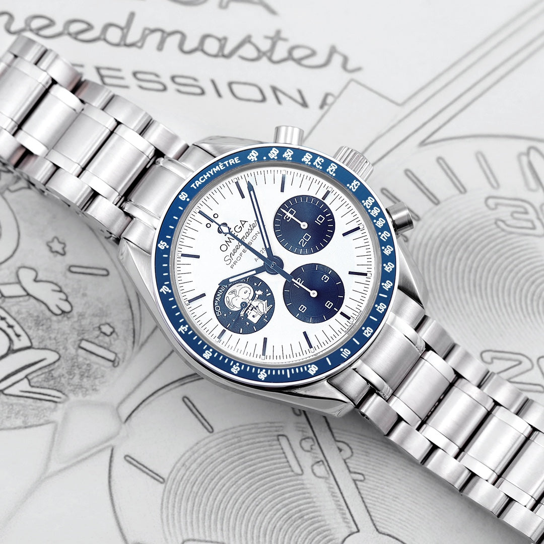 Omega Speedmaster 50th Anniversary 310.32.42.50.02.001 : Silver with Blue sub-dial "Silver Snoopy Award"
