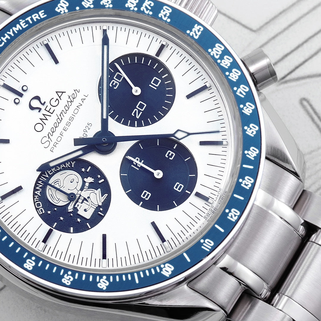 Omega Speedmaster 50th Anniversary 310.32.42.50.02.001 : Silver with Blue sub-dial "Silver Snoopy Award"