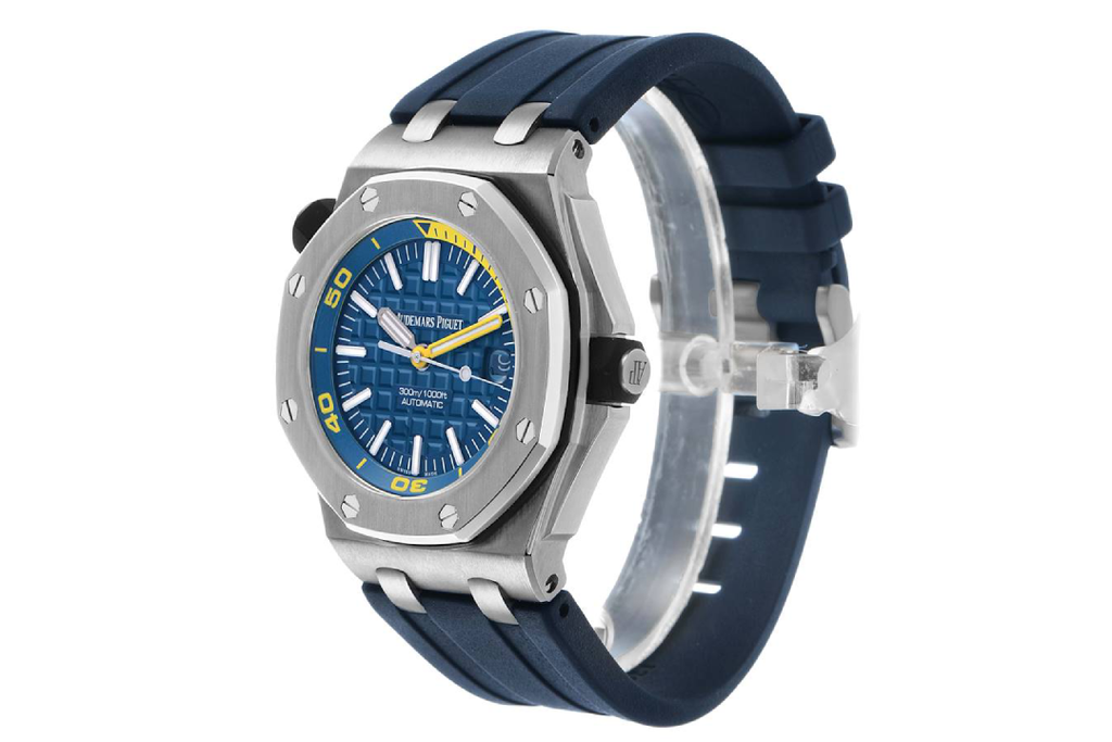 Audemars Piguet Royal Oak Offshore Diver 15710ST.OO.A027CA.01 : Blue "Méga Tapisserie" with yellow accents