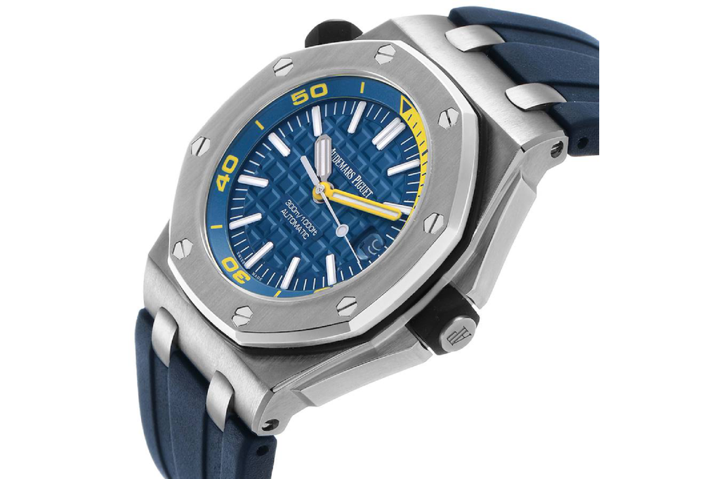 Audemars Piguet Royal Oak Offshore Diver 15710ST.OO.A027CA.01 : Blue "Méga Tapisserie" with yellow accents
