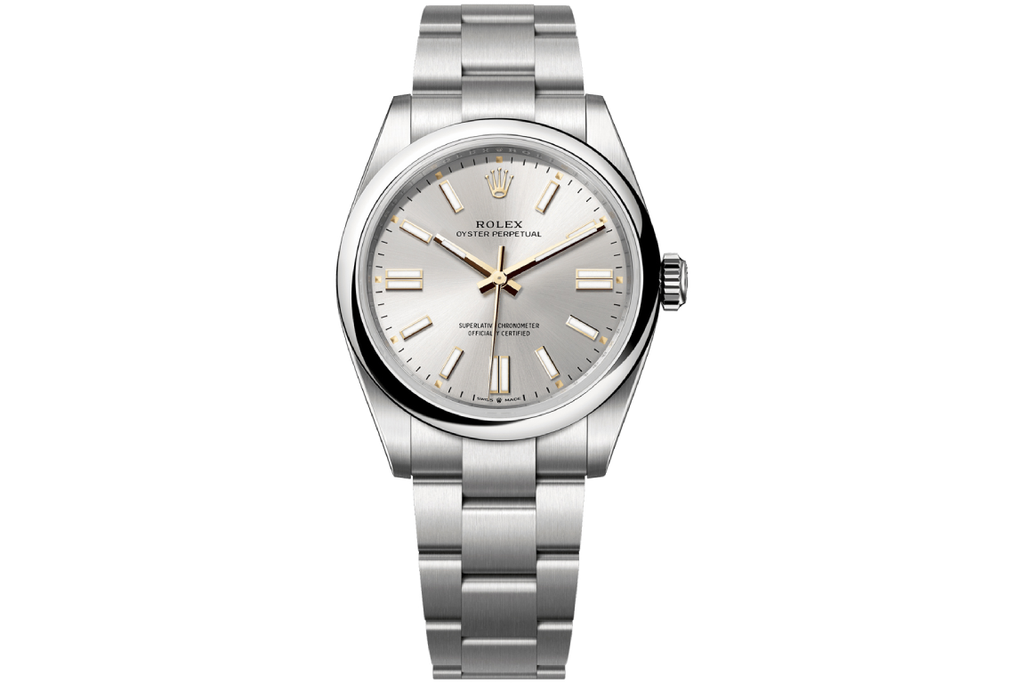 Rolex Oyster Perpetual 124300 : Silver Dial with Yellow Gold markers