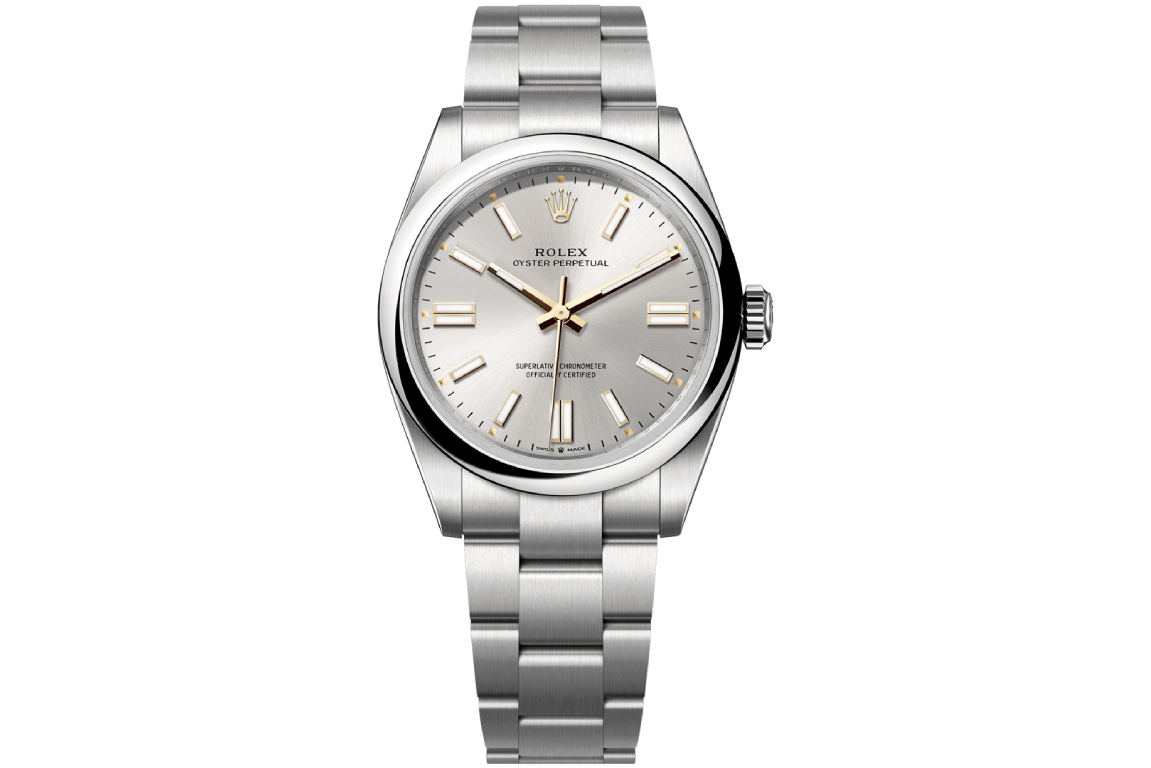 Rolex Oyster Perpetual 124300 : Silver Dial with Yellow Gold markers