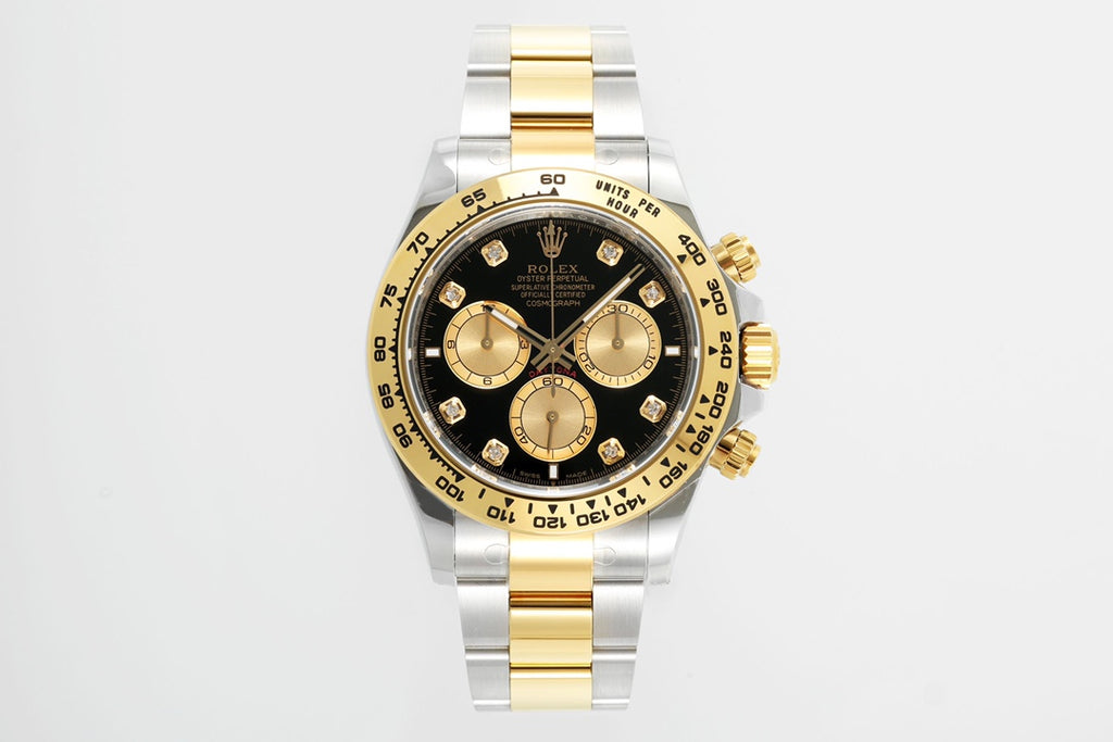 Rolex Cosmograph Daytona 116523 : Black Diamond Dial "Golden Eye"