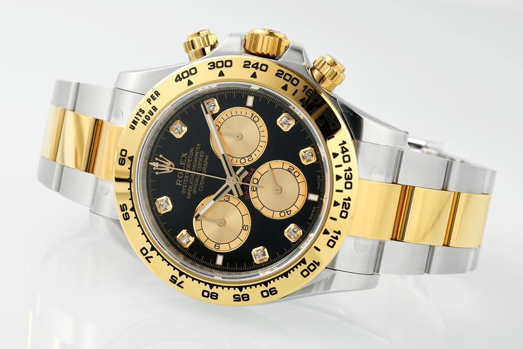 Rolex Cosmograph Daytona 116523 : Black Diamond Dial "Golden Eye"