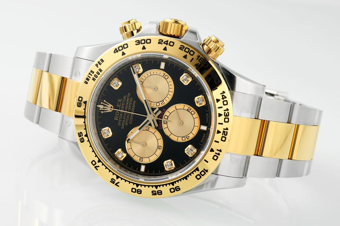 Rolex Cosmograph Daytona 116523 : Black Diamond Dial "Golden Eye"